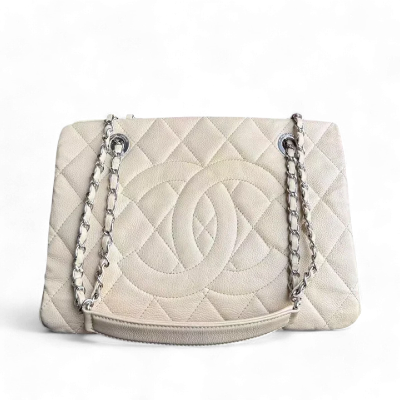 Chanel Luxury Handbag for High - End EventsChanel Petite Timeless Tote - Caviar Quilted Seasonal Beige Silver Hardware Shoulder Bag Series 15