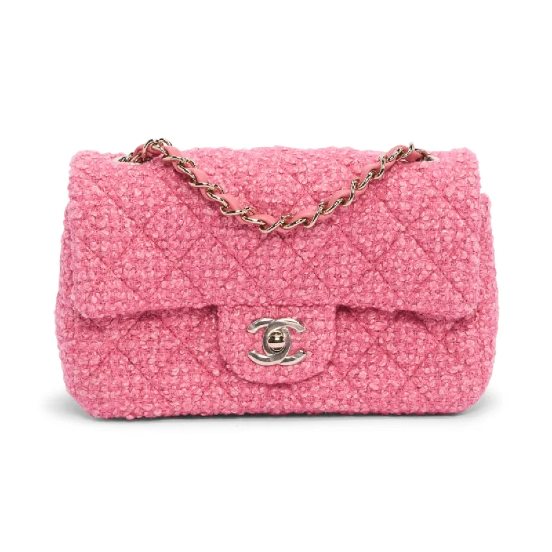 Chanel bags with intricate metal hardwareChanel Pink Boucle Tweed Mini Rectangular Flap Bag