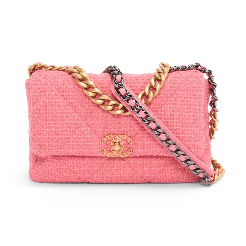 Chanel Designer Handbag with Unique DesignChanel Pink Glitter Tweed Large Chanel 19 Flap Bag