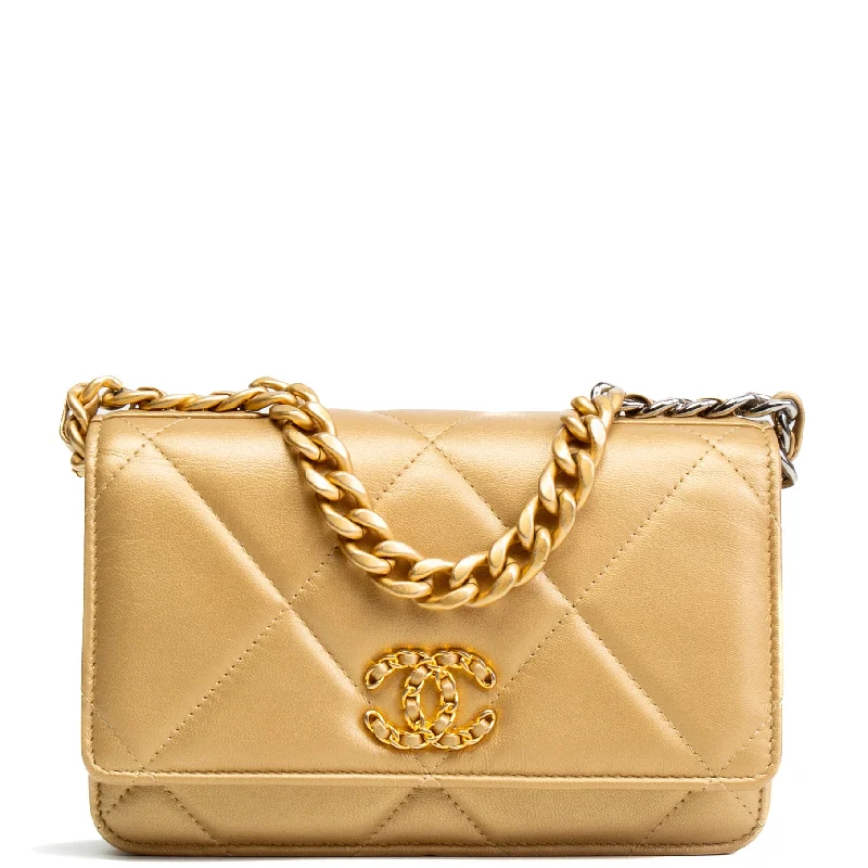 Chanel Chain Strap Handbag for Everyday UseCHANEL Quilted Chanel 19 WOC - Metallic Gold