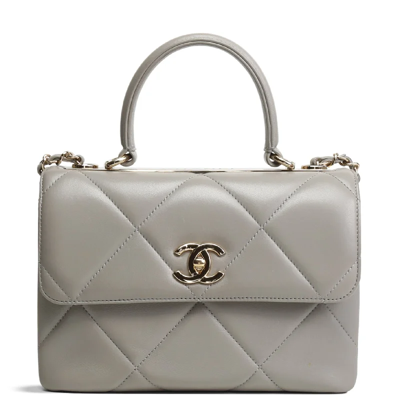 Chanel Quilted Leather Shoulder Bag for FashionistasCHANEL Trendy CC Lambskin Top Handle - Gray