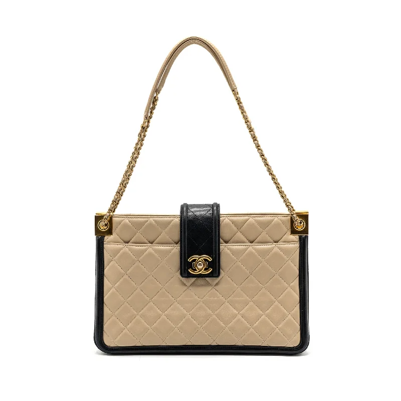 Chanel bags available in bold colors and patternsChanel Quilted small shopping tote bag lambskin beige / black GHW