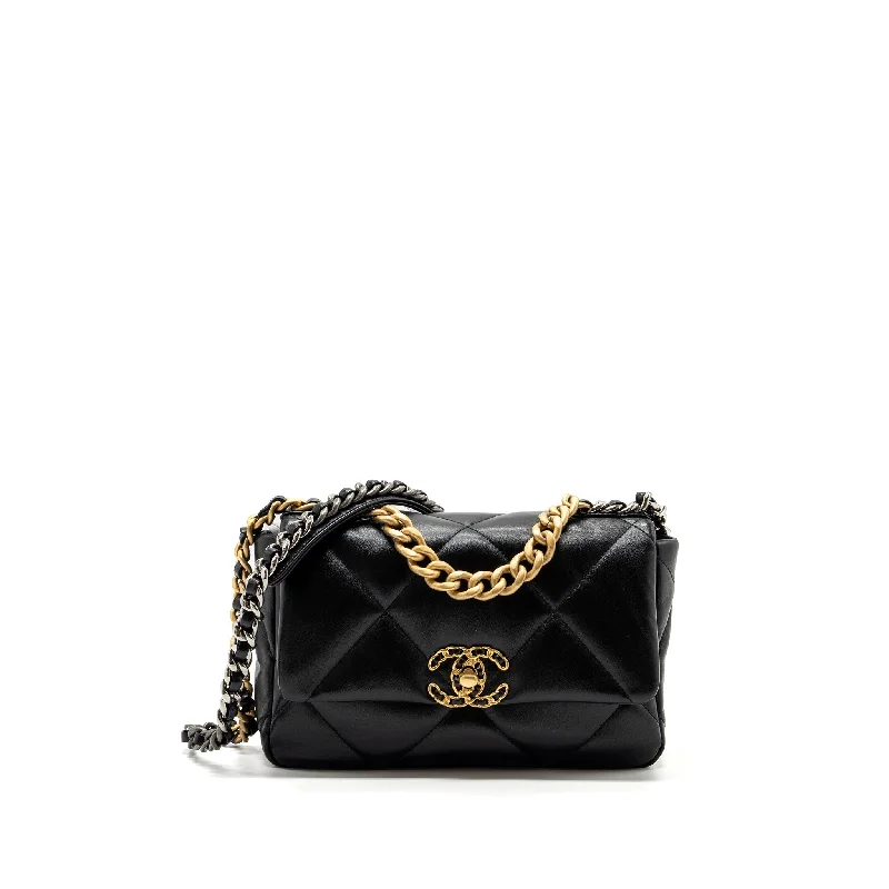 Chanel New Arrival Handbag with Gold HardwareChanel small 19 bag lambskin black multicolour hardware  (microchip)