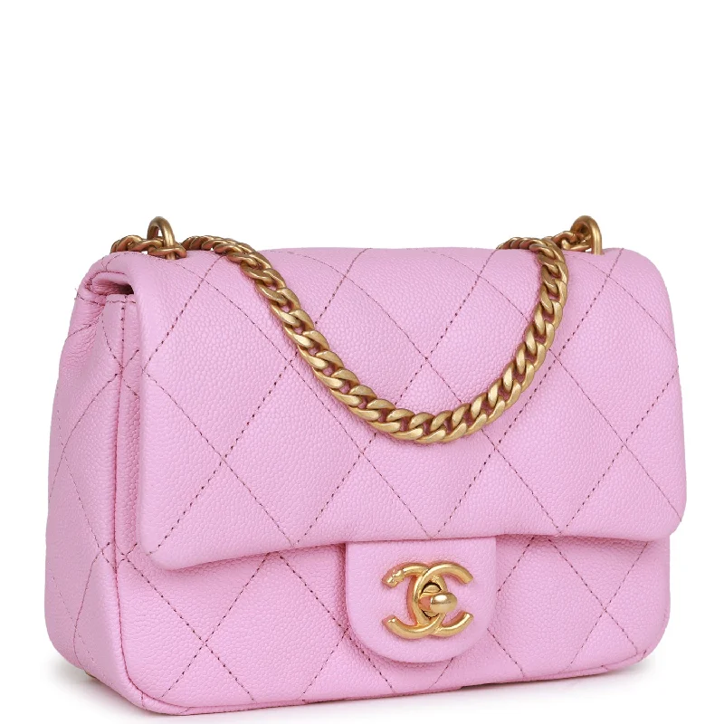 Chanel classicChanel Sweetheart Mini Square Flap Bag Pink Caviar Antique Gold Hardware