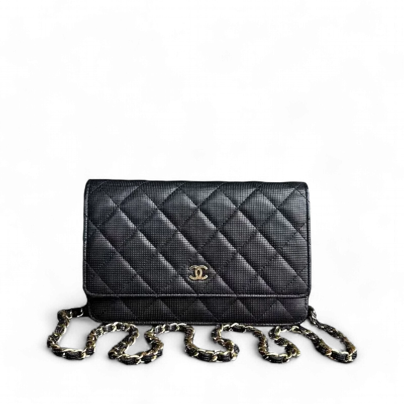 Chanel Lightweight Handbag for Daily ErrandsChanel WOC Wallet On Chain - Pixelated Calfskin Black Golden Hardware Series 21