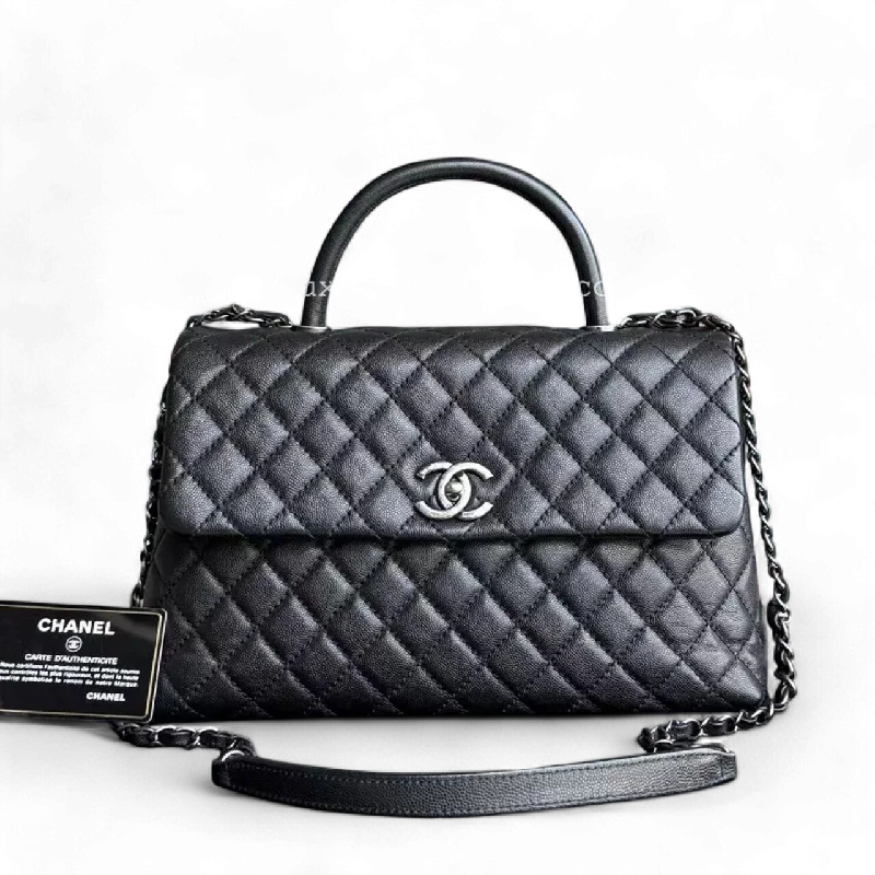 Chanel bags with modern touchesChanel Coco Handle Caviar Large Quilted Black Silver Hardware Series 21