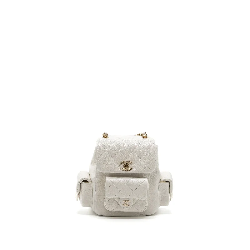 Chanel bags with exclusive seasonal releasesChanel 23k Triple Pocket Mini Backpack Caviar White LGHW(Microchip)