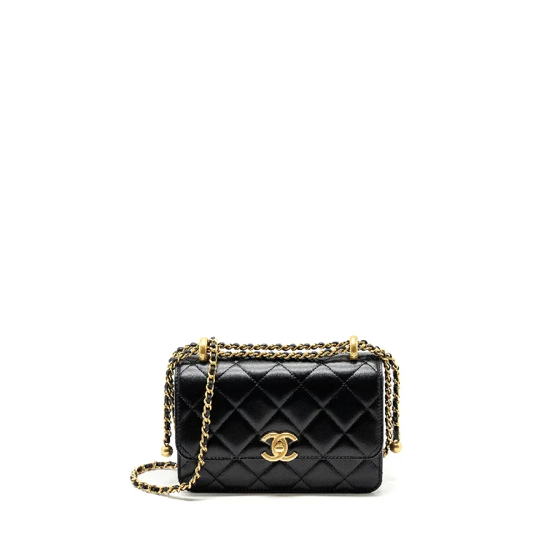 Chanel bags with intricate metal hardwareChanel 24c Gold Crush Mini Flap Bag Calfskin Black GHW (Microchip)