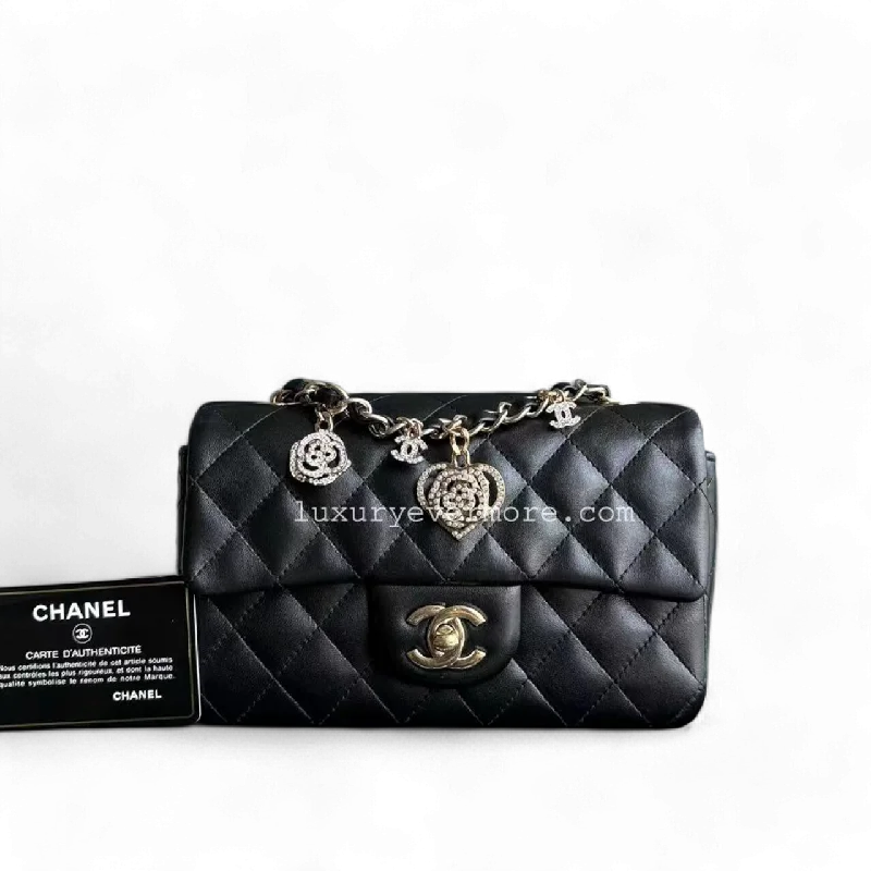 Chanel Luxury Handbag for High - End EventsChanel Classic Flap Mini - 20CM Rectangle Classic Flap Valentine Quilted Lambskin Black Golden Hardware Series 19