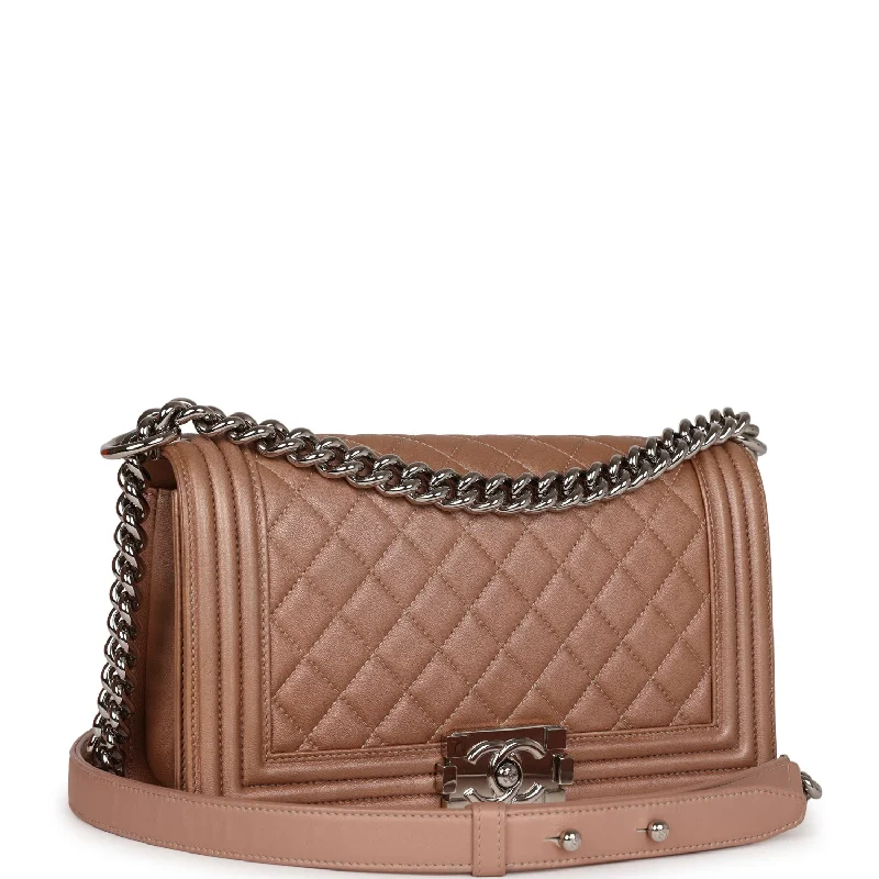 Chanel Luxury Handbag for High - End EventsChanel Medium Boy Bag Metallic Rose Gold Lambskin Silver Hardware