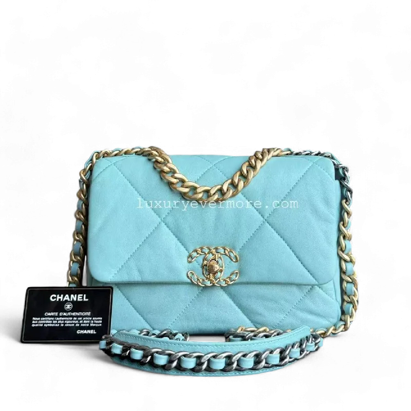 Chanel bags with adjustable chain strapsChanel Small 19 Bag C19 Quilted Goatskin Tiffany Blue Two Tone Golden Hardware Sereis 29