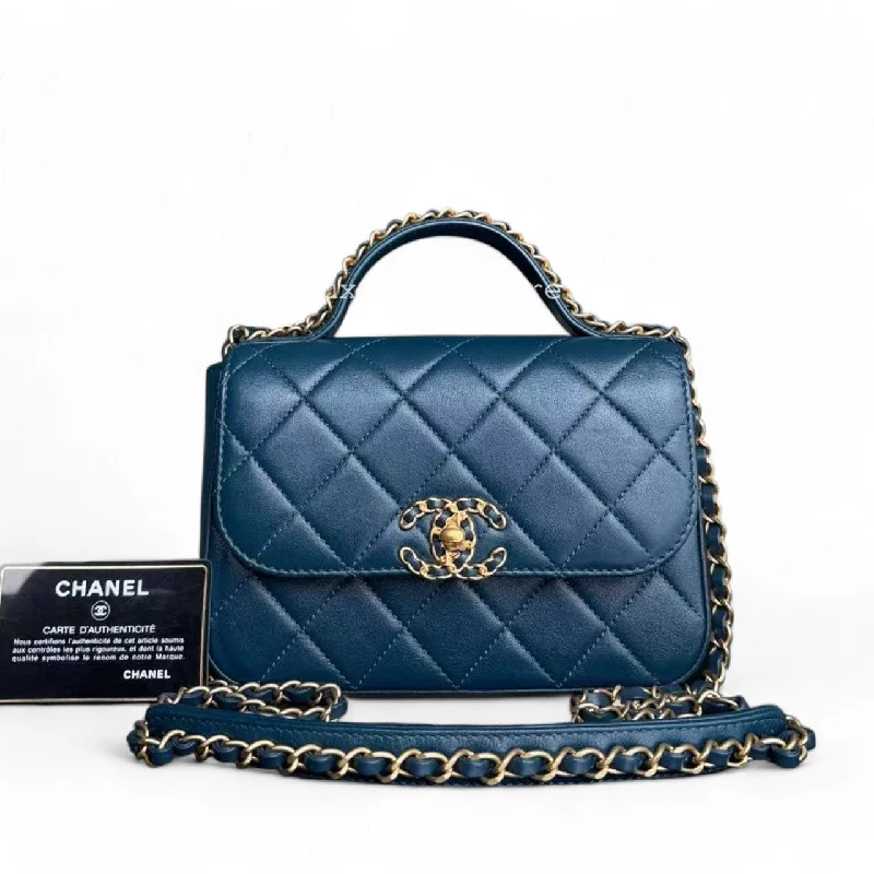 Chanel bags that pair perfectly with any outfit*Unused* Chanel 19 Flap - C19 With Top Handle 19 Bag Quilted Lambskin Blue Gold Hardware Series 28