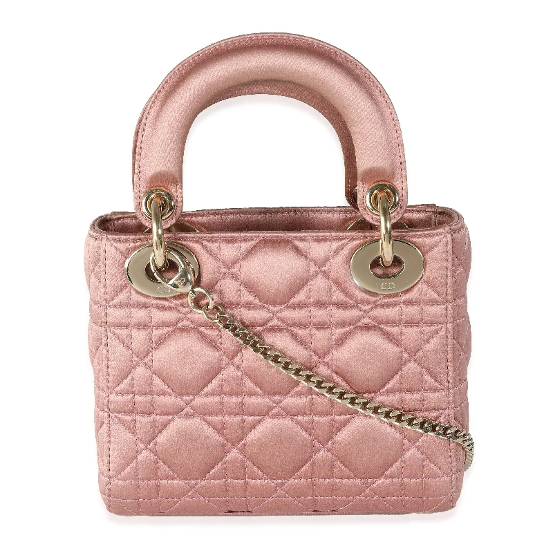 Christian Dior handbags with a removable shoulder strap for versatilityCHRISTIAN DIOR Dusty Rose Satin Cannage Crystal Mini Lady Dior