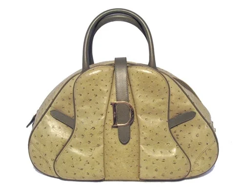 Christian Dior handbags with a back - pocket for quick storageChristian Dior Green Ostrich Leather Handbag