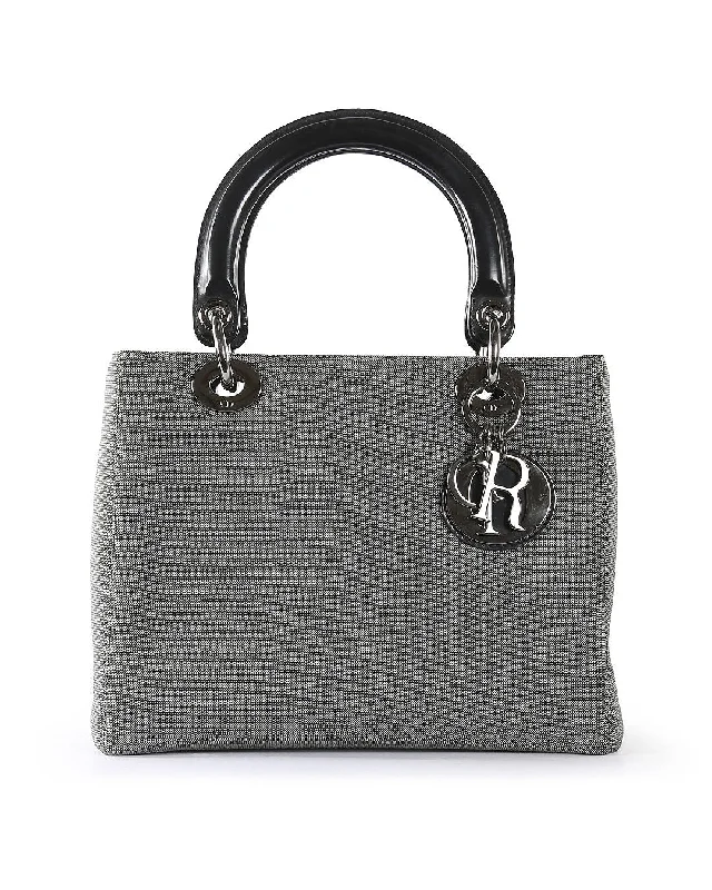 Christian Dior handbags with a snap - button closure and a decorative buckleCHRISTIAN DIOR Grey Canvas Lady Dior Tote Bag