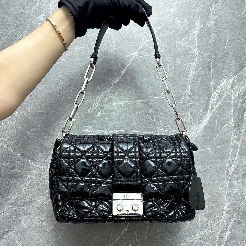 Christian Dior Saddle bags with a patent leather finish for a shiny lookCannage Quilted New Lock Lady Flap Black Patent Leather