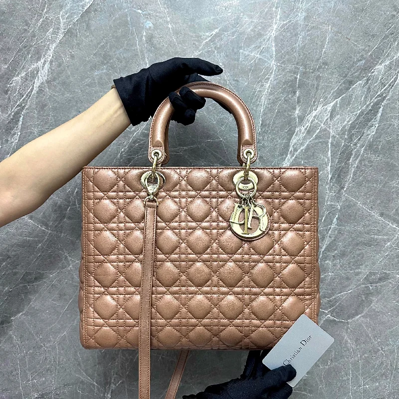 Christian Dior bags with a quilted pattern and gold - toned hardwareLady Large Lambskin Metallic Copper Lambskin GHW