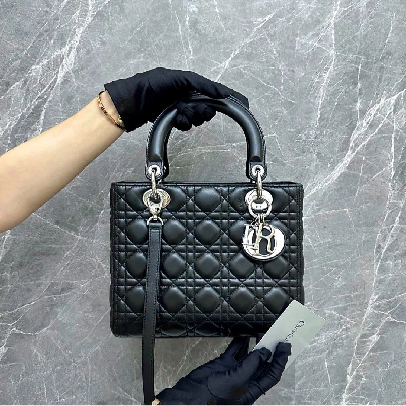 Christian Dior bags with a quilted pattern and gold - toned hardwareLady Medium Black Lambskin Canange SHW