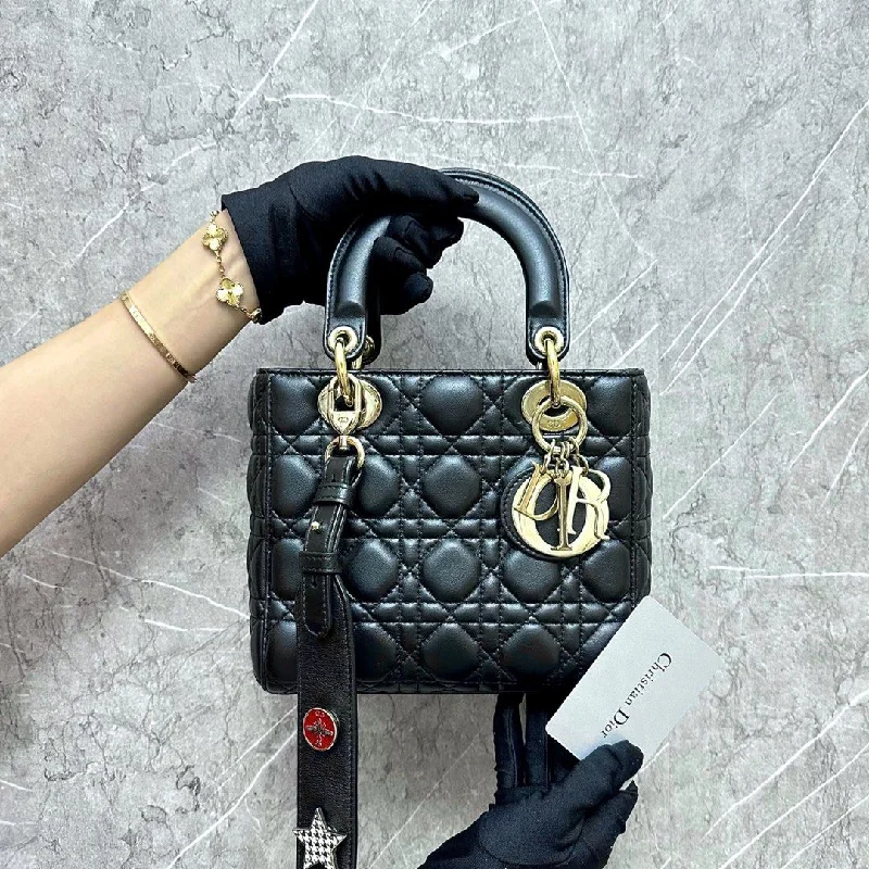 Christian Dior crossbody bags with a front - flap pocket for easy accessLady Small Lambskin Badge Black GHW