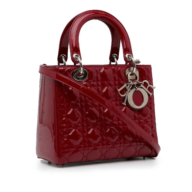 Christian Dior handbags with a back - pocket for quick storageDior Medium Patent Cannage Lady Dior (mFPZ0Z)