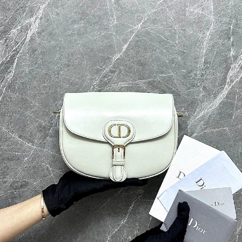 Christian Dior crossbody bags with a front - flap pocket for easy access*Full Set, Receipt* Bobby Medium Flap Smooth Cream Calfskin Leather Bag