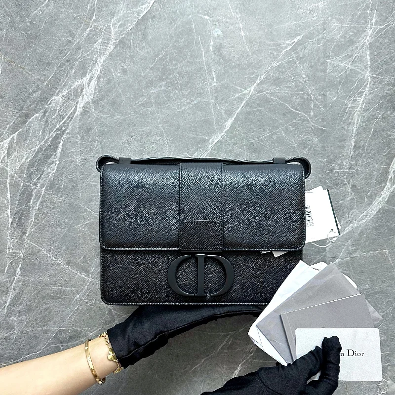 Christian Dior handbags with a snap - button closure and a decorative buckle*Receipt full set* Montaigne 30 All BlackGrained Calfskin Black Shoulder Bag