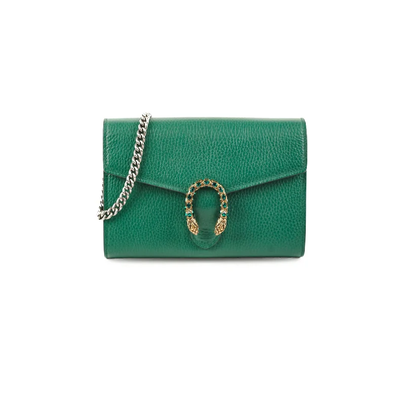 Women Gucci crossbody bags with a woven leather strapGucci Dionysus Wallet On Chain Green